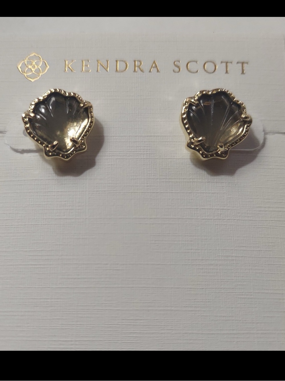Kendra Scott Brynne Shell Obsidian Gray Black Silver Earrings NEW $75
